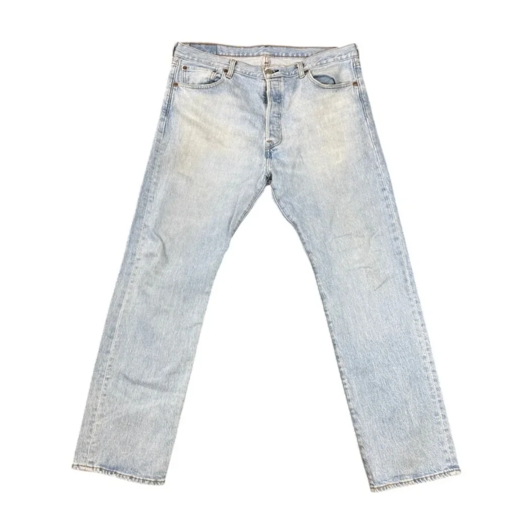 Levis 501 Original Fit Jeans Mens Light Wash Straight Leg Button Fly Denim